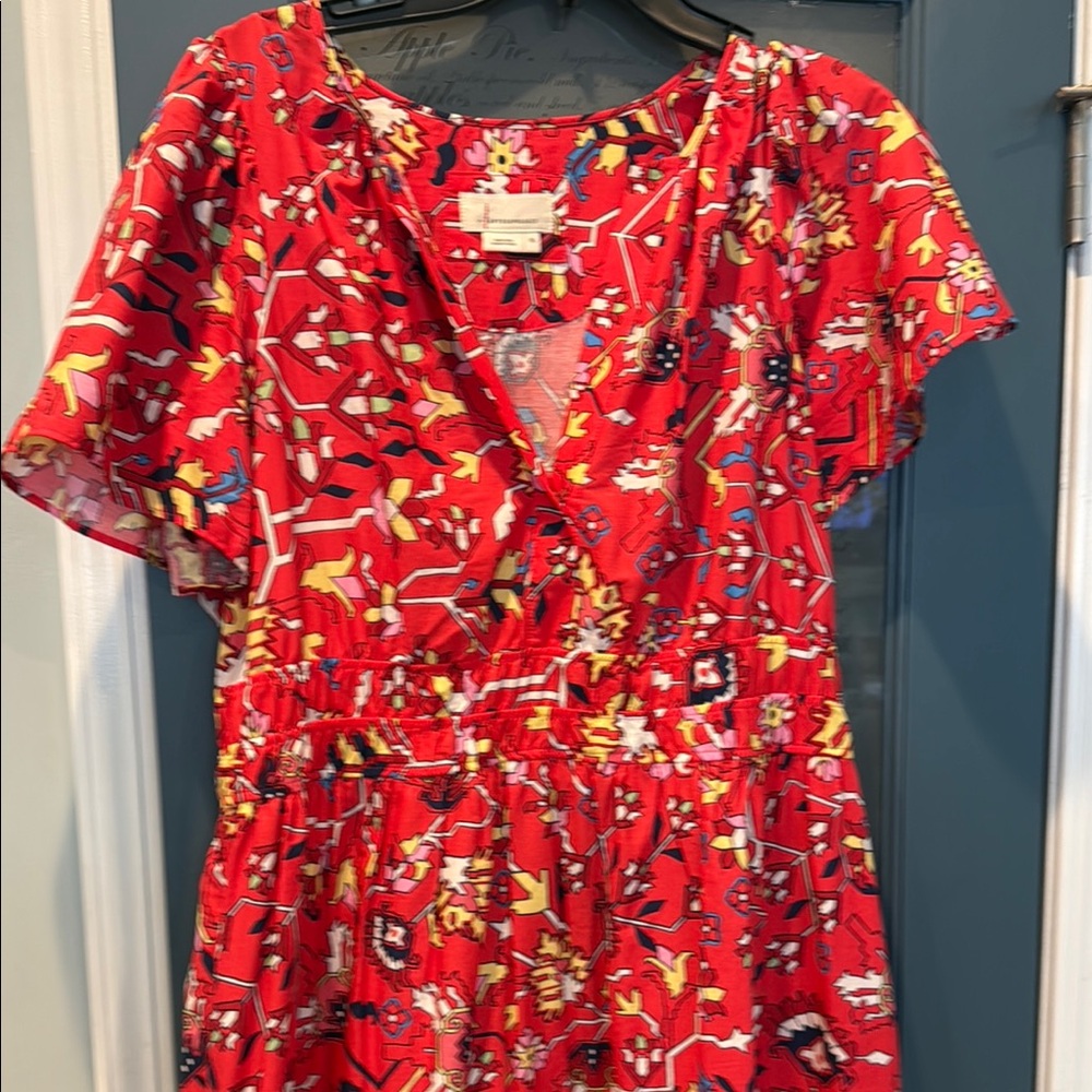 Anthropologie Vibrant Red Floral Dress